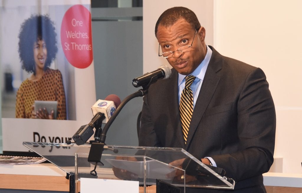 Minister of Finance, Christopher Sinckler addressing the launch of the Regus Business Centre, at One Welches, St. Thomas today. (C.Pitt/BGIS)