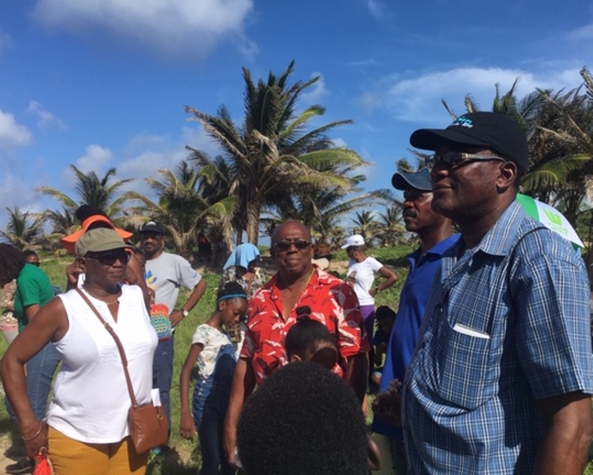 Minister of Environment and National Beautification, Trevor Prescod, National Botanical Gardens Dendrologist, Nigel Jones and Coastal Zone Management Unit Director, Dr. Leo Brewster at Long Pond, St. Andrew.