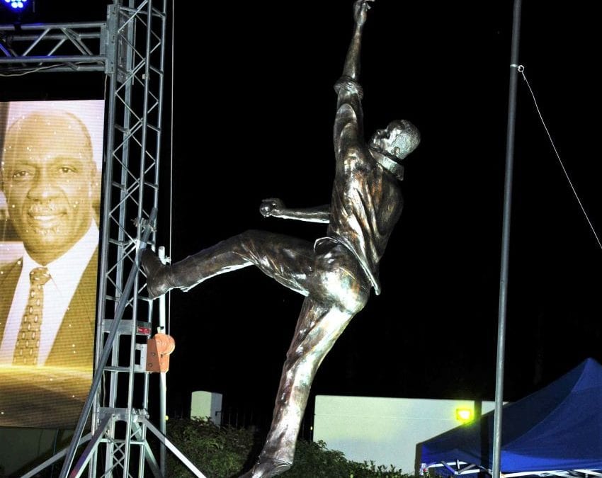 Bronze Statue Of Sir Wes Hall At Kensington Oval